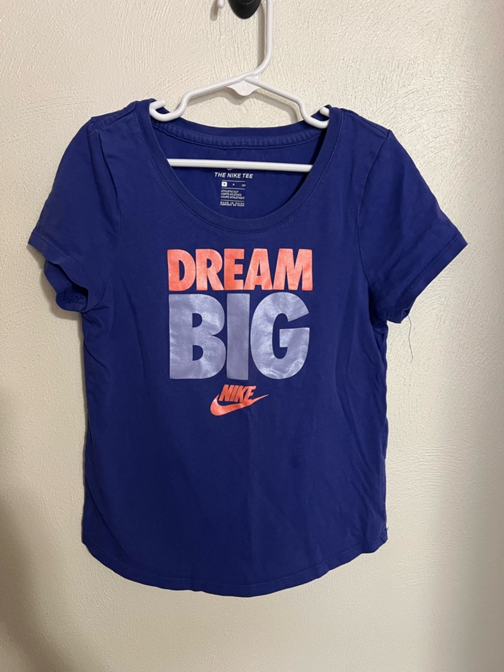 NIKE Classic 'Dream Big' Graphic Athletic T‎ Shirt Purple Orange Girl's Size S